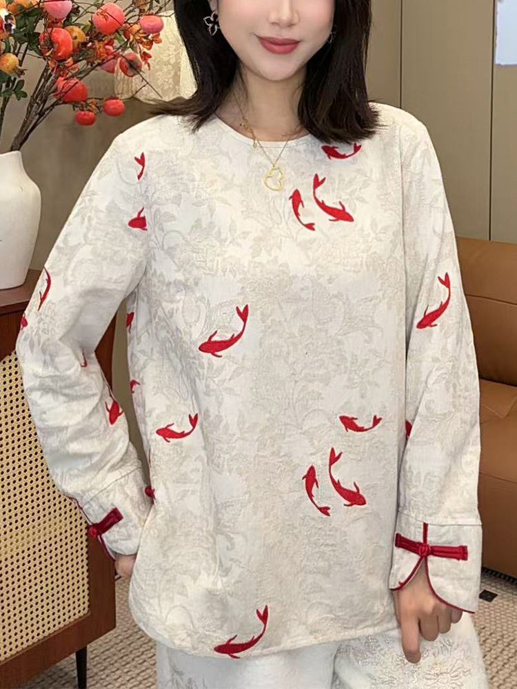 【年年有余】2026新年中式上衣提花锦鲤刺绣复古新中式国风女装301