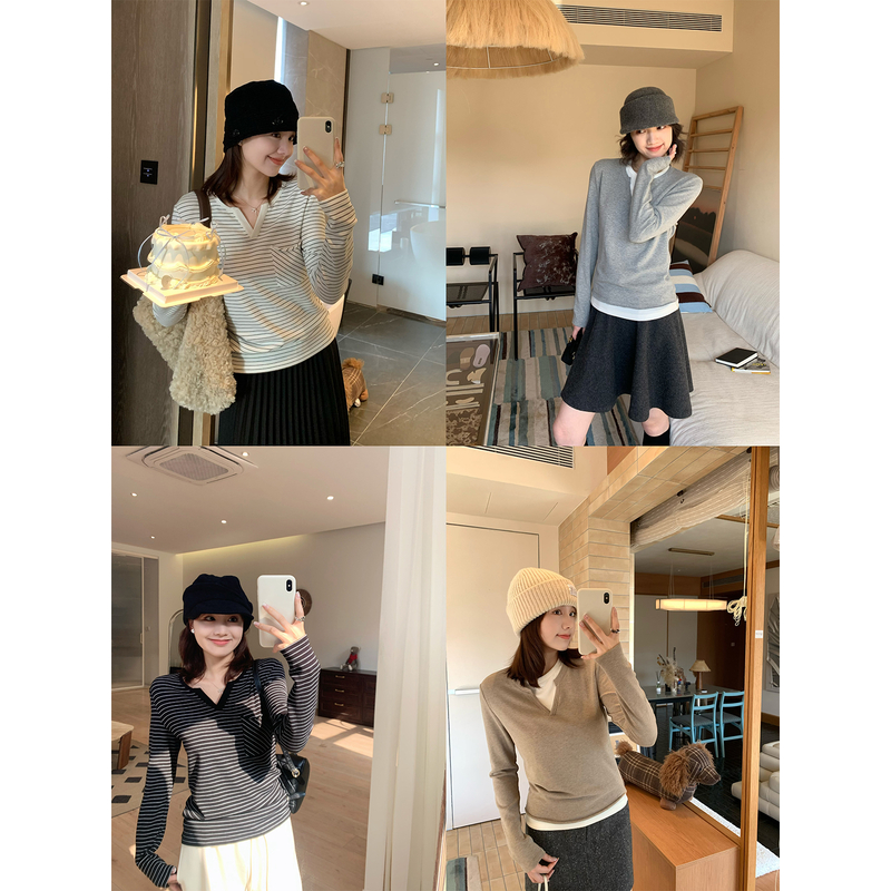 冬日Soft 外穿不尴尬的小宽松打底衫 亨利领假两件511TX7/511TX2