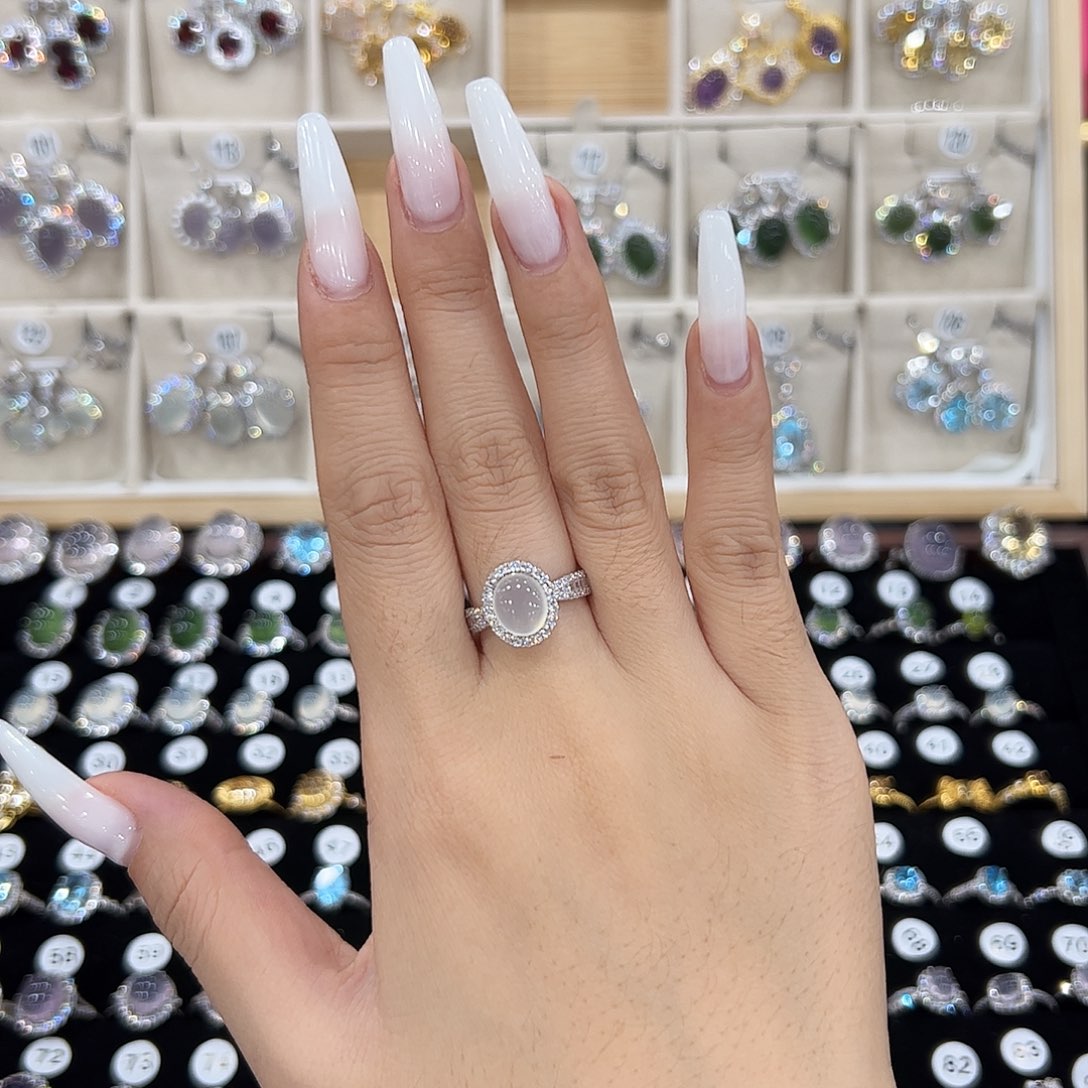 行***水蛇纹石玉银S925镶嵌戒指