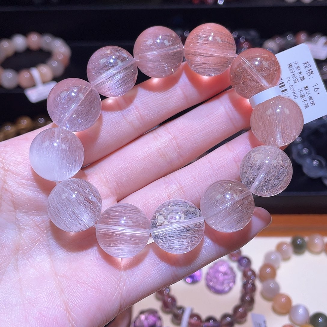 水晶手链未镶嵌兔毛手链，晶体通透16+