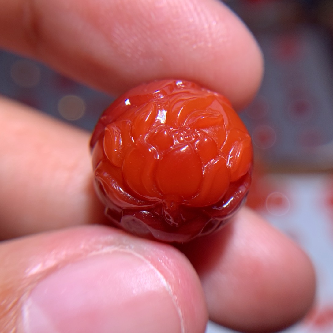 南红玛瑙双色荷花珠16未镶嵌