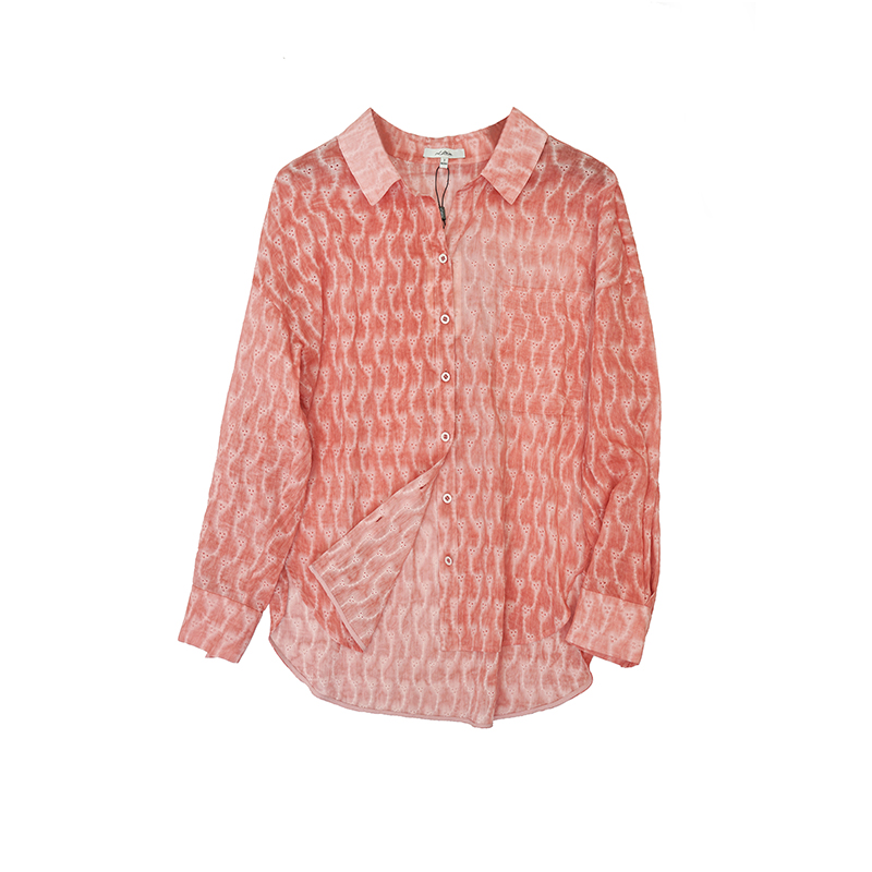 恩派雅丝棉衬衫女红珊瑚色刺绣宽松轻薄上衣女XNJES2136A