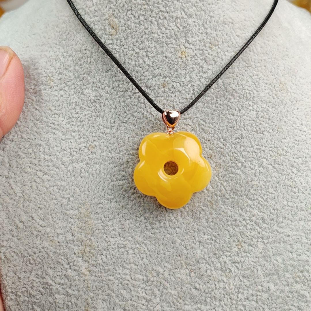 蜜蜡吊坠(赠链)银S925镀金镶嵌