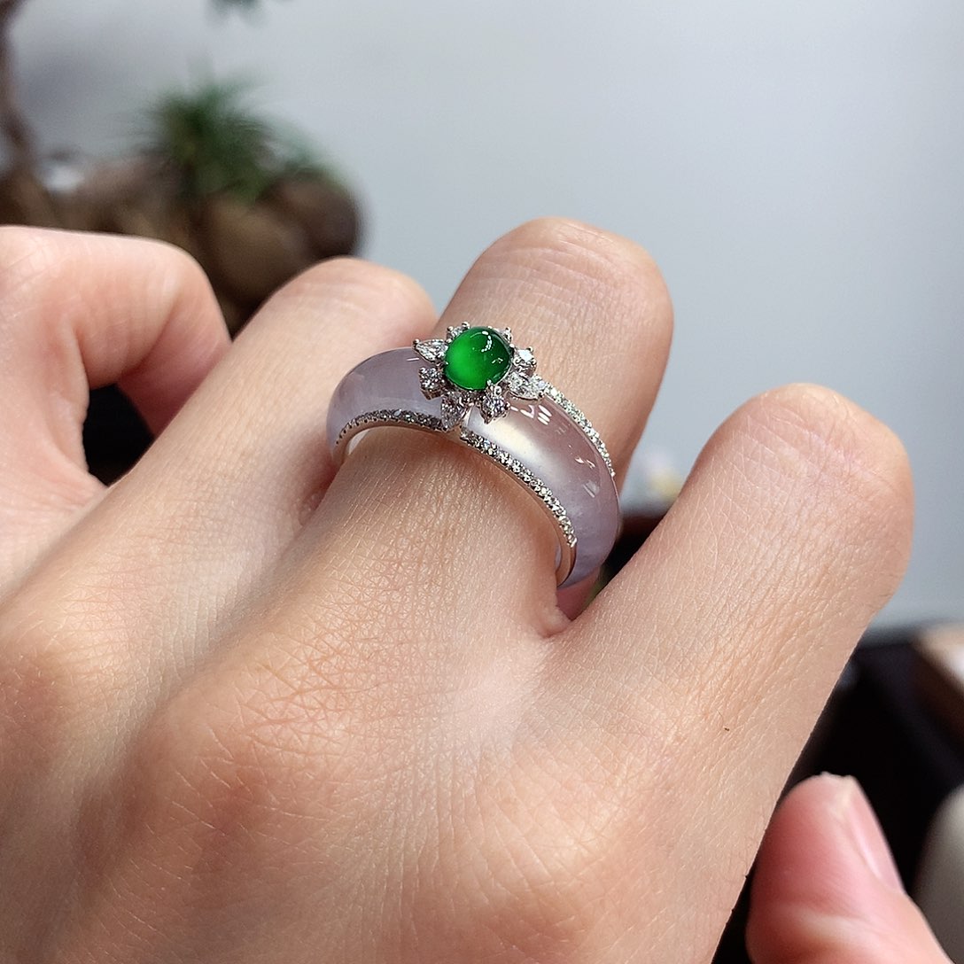 18K金镶嵌戒指翡翠13号一套