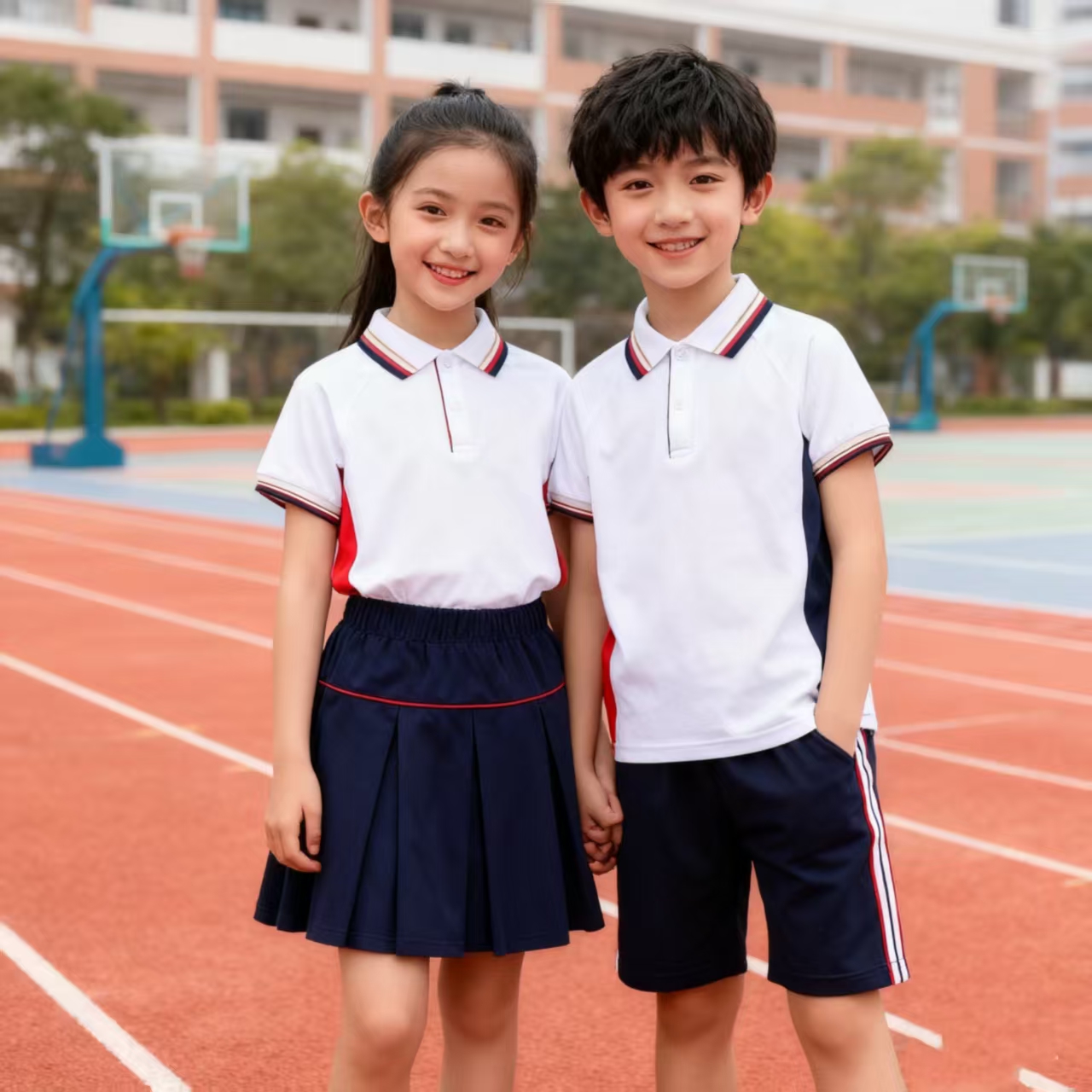 润克【江西吉安校服幼儿园夏款套装】男款短袖短裤女款短裙裤统一