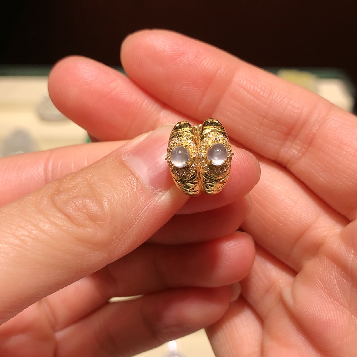 【闪购商品】翡翠耳饰18K金镶嵌缅甸a货翡翠