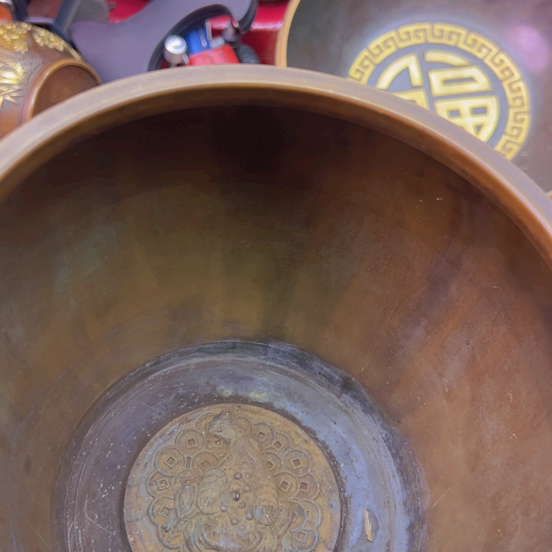 原矿风磨铜大号对联缸