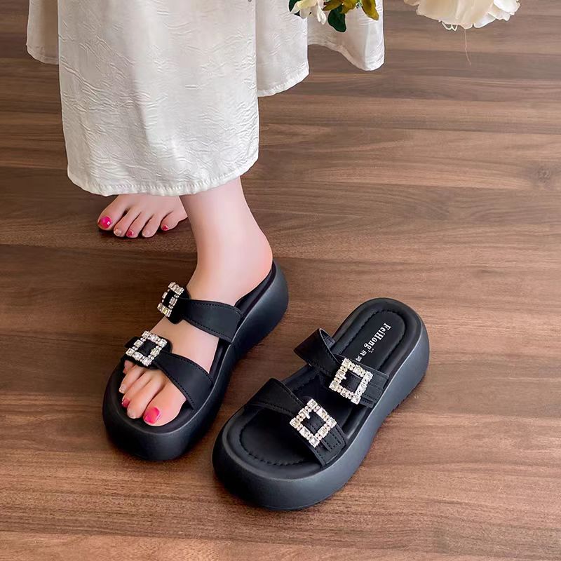 9609女士真皮厚底拖鞋2025夏季新款厚底凉鞋时尚百搭凉拖