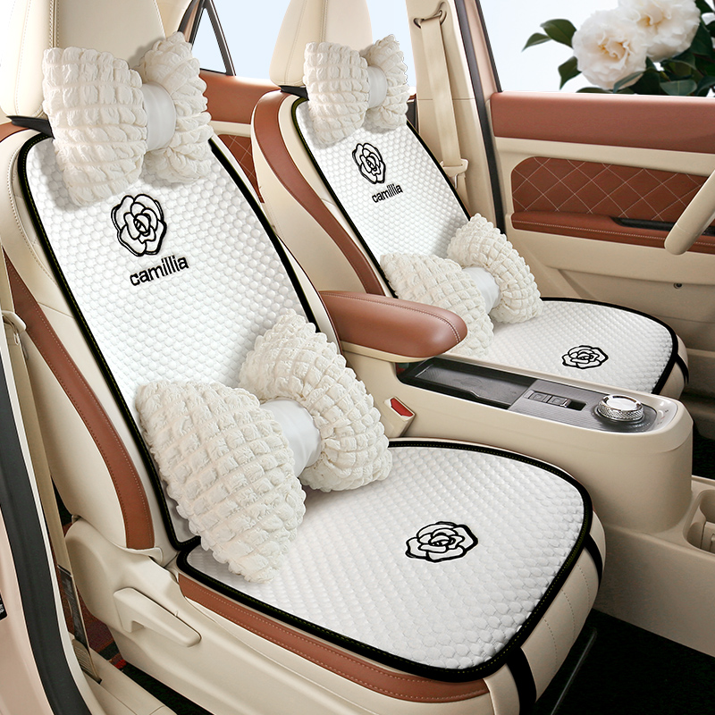 汽车坐垫四季通用山茶花女神座垫透气座椅套夏季薄款半包车内座套