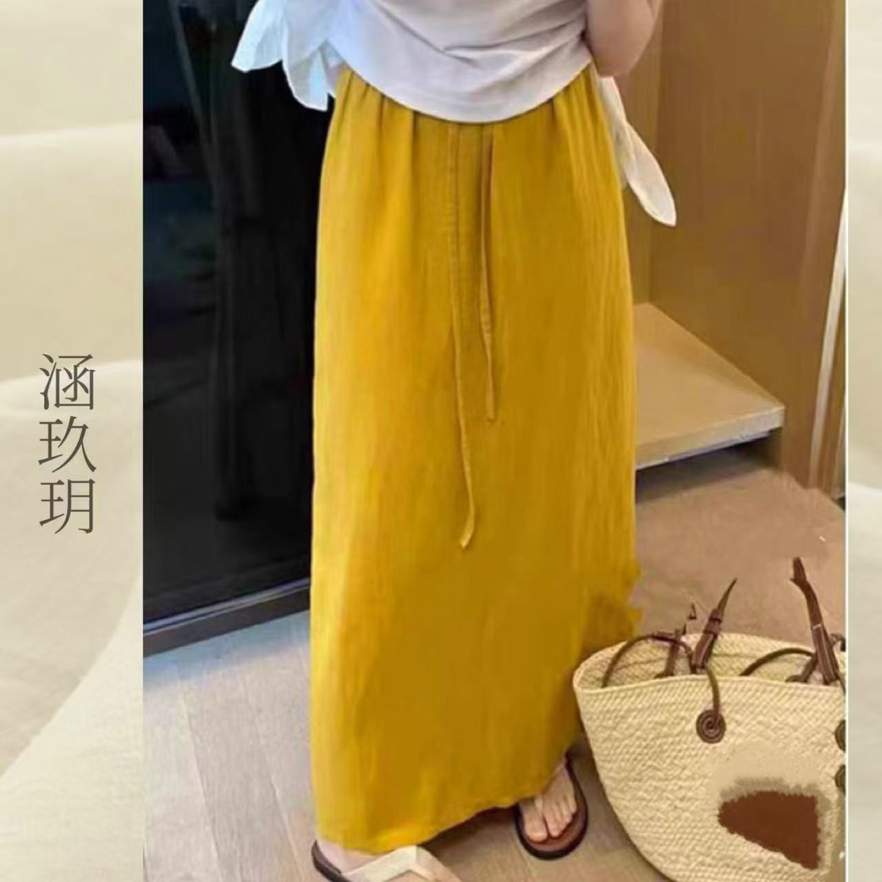 涵玖玥▪100%黄金纱雨露麻【优雅大咖】极简百搭裙313-966-2002