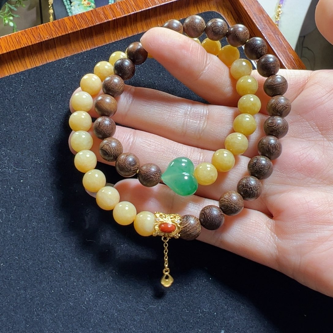 翡翠未镶嵌毛衣链黄翡双圈设计