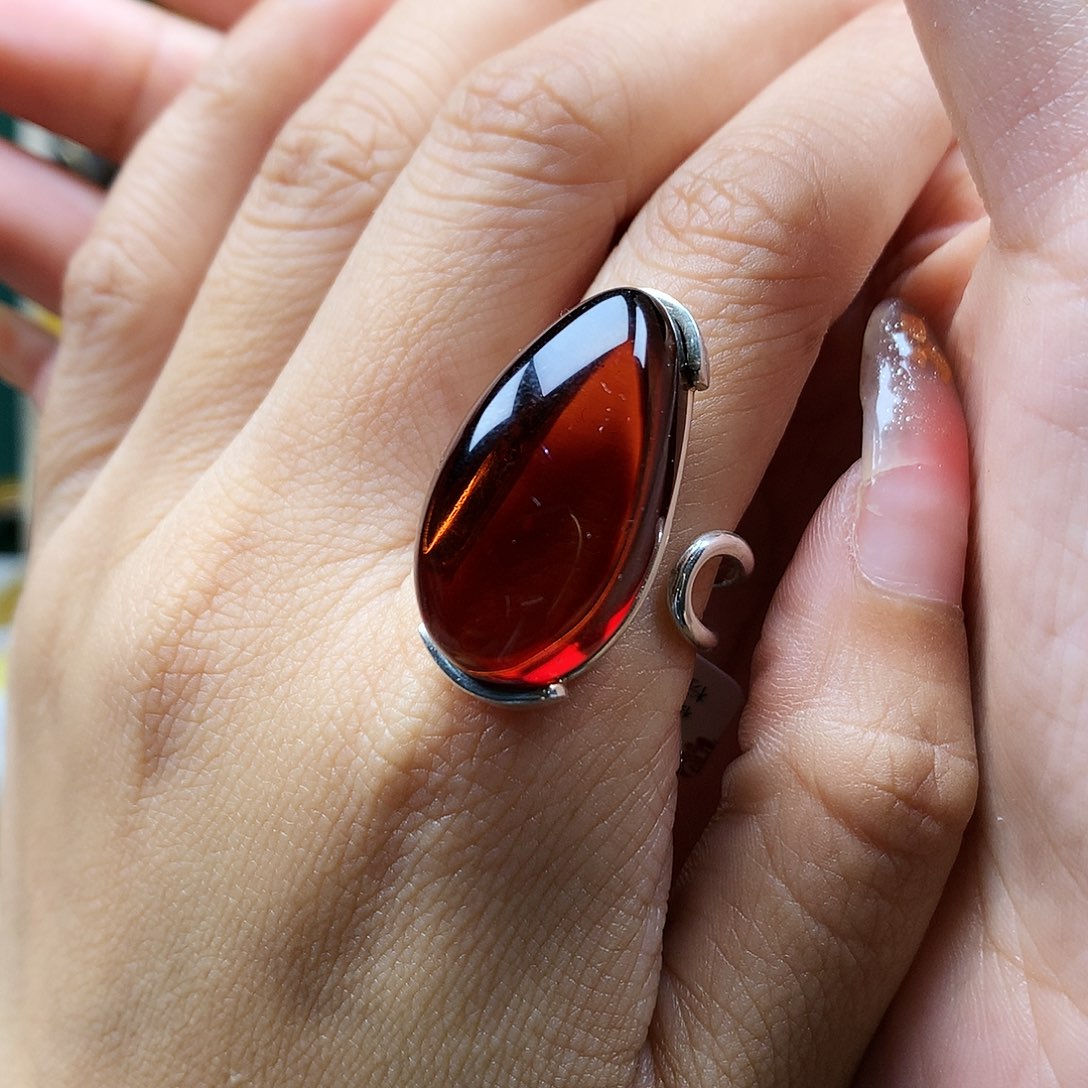 血珀戒指银S925镶嵌戒指