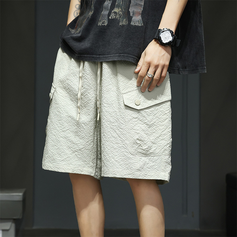 9007夏季休闲裤纯色潮直筒短裤直筒裤中腰宽松男士裤子