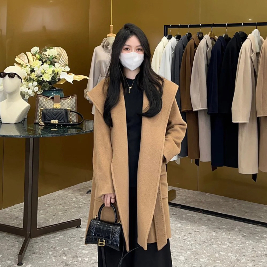 99新 MaxMara Rialto驼色水波纹大衣/36码/A00072