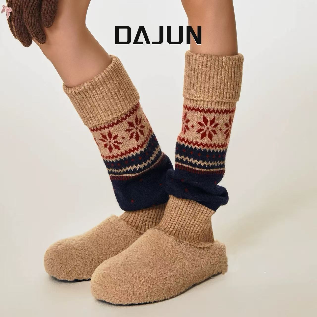 DAJUN大俊 ‘圣诞费尔岛’复古雪花纹袜套