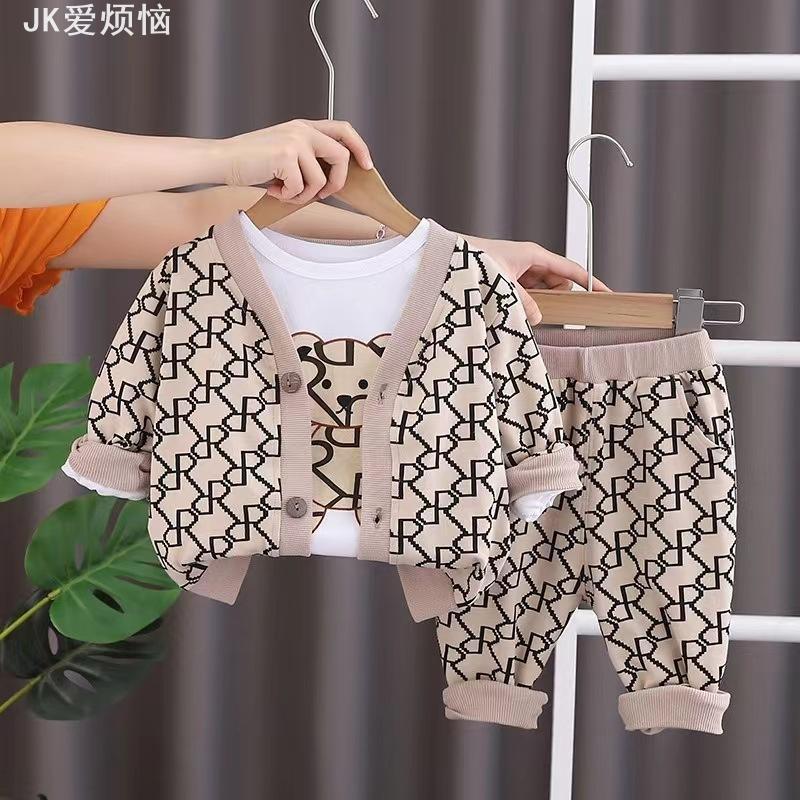 doudop轻奢新款时尚婴幼可爱洋气韩版百搭长袖三件套套装运动