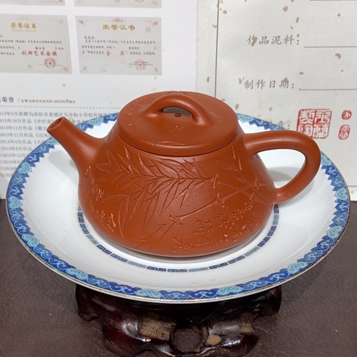 紫砂茶壶石开停赵庄朱泥全手180容量