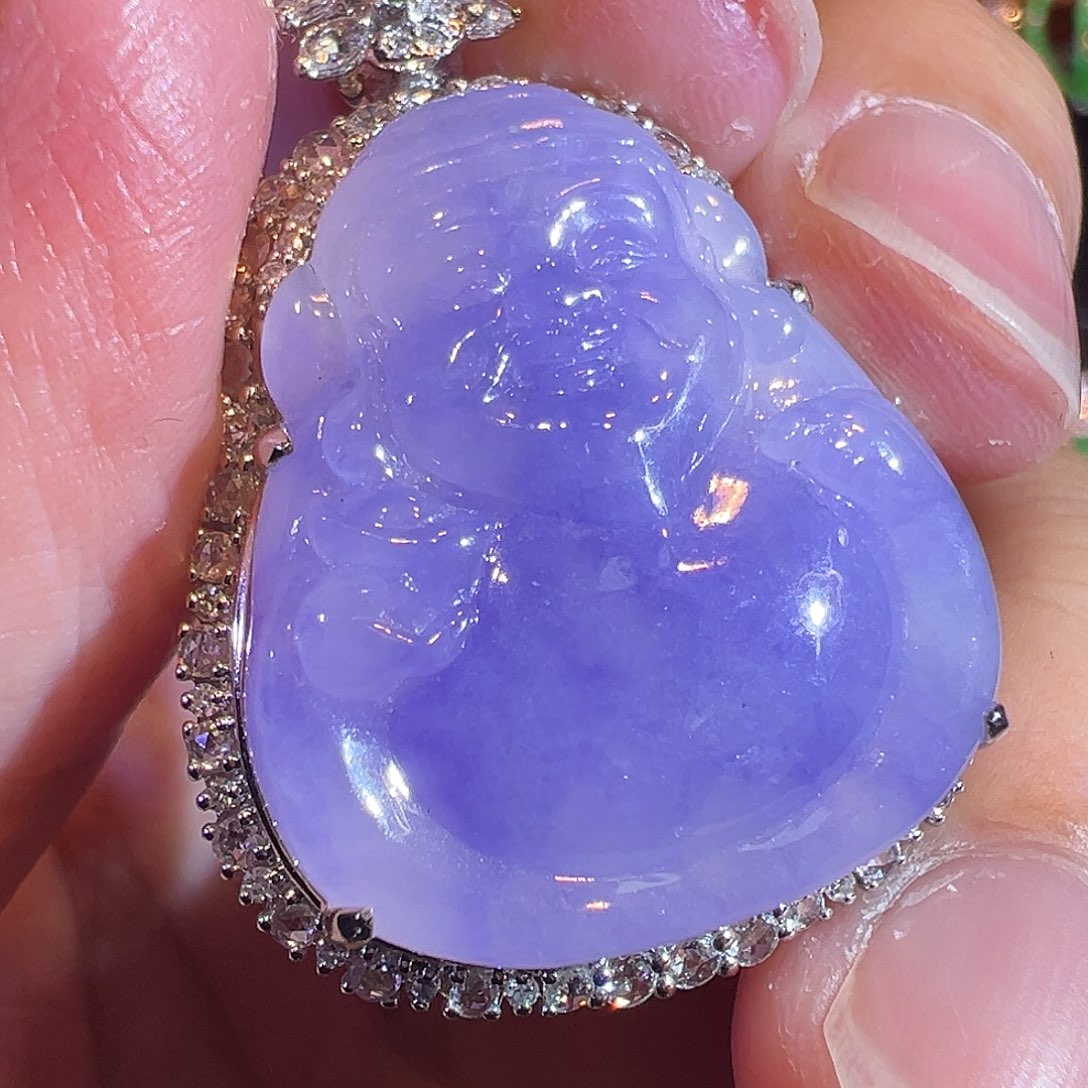 翡翠颈饰18K金镶嵌浓紫财爷爷冰种