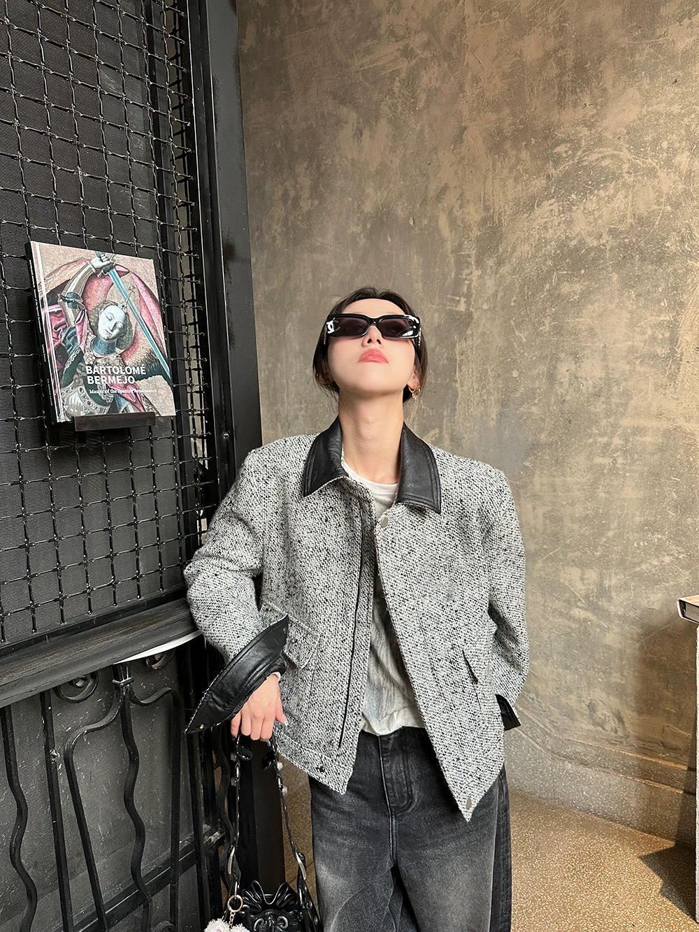 【bbo推荐】澳毛圈圈肌理短外套羊毛皮面拼接夹克氛围感女秋装