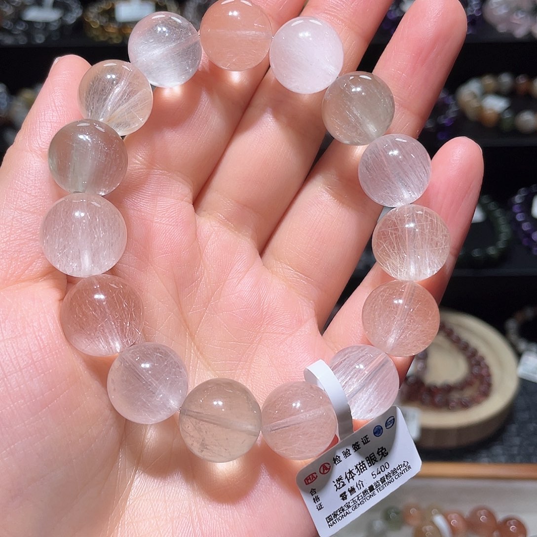 水晶手链未镶嵌兔毛手链，晶体通透