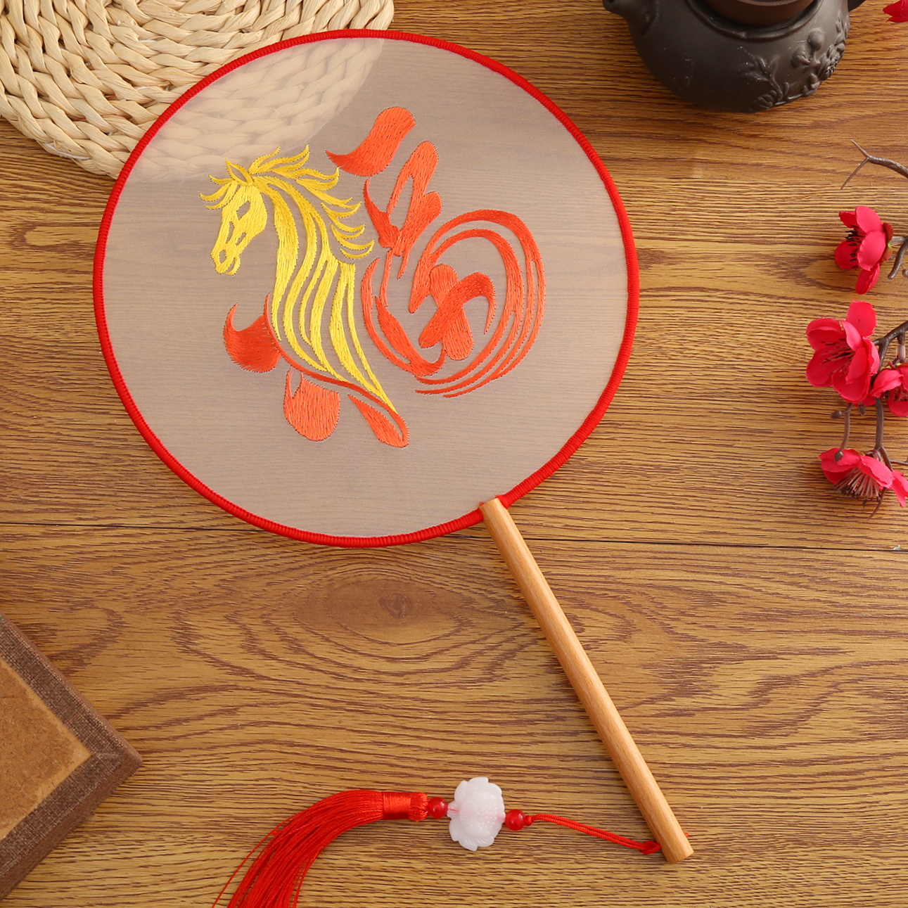 【马到福来68】双面苏绣团扇古风刺绣扇子