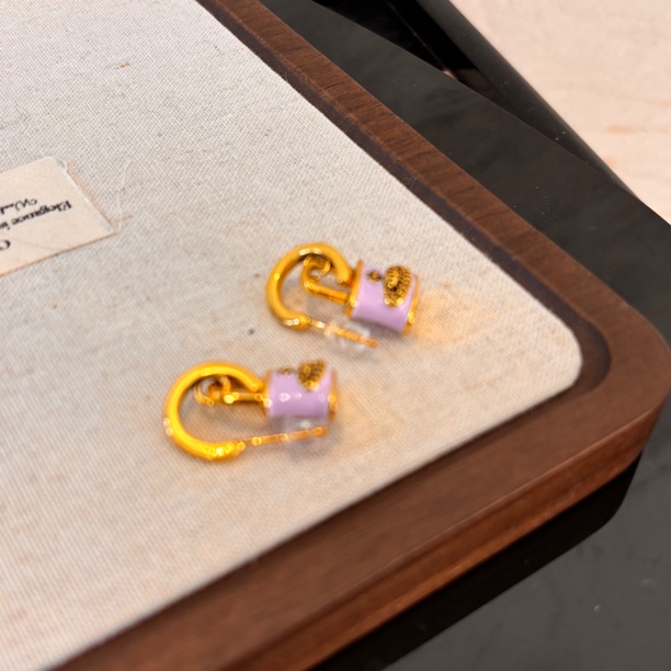 铜合金合成锆石耳饰 紫锁型星球耳环EH2682