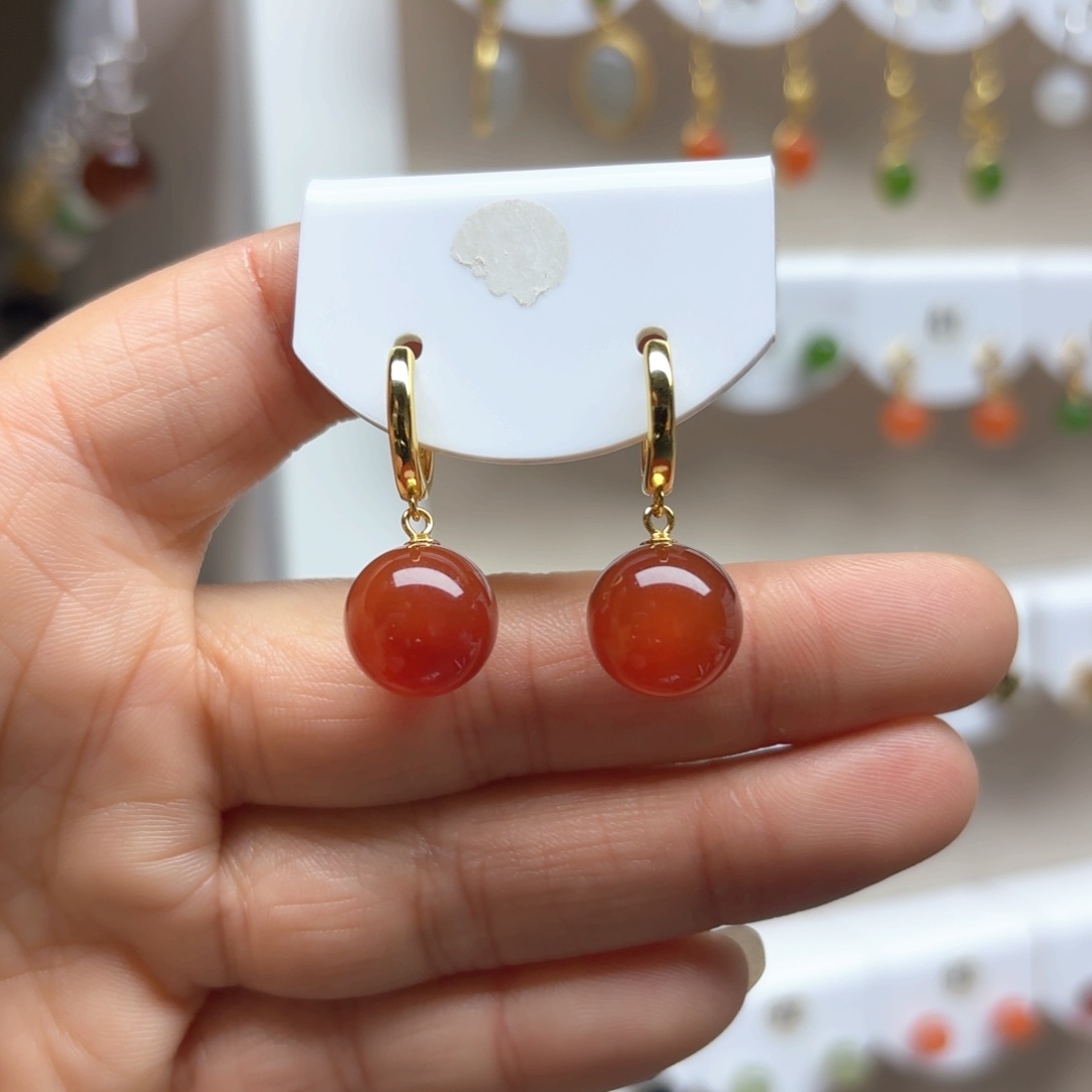 玛瑙/玉髓耳饰银S925镶嵌