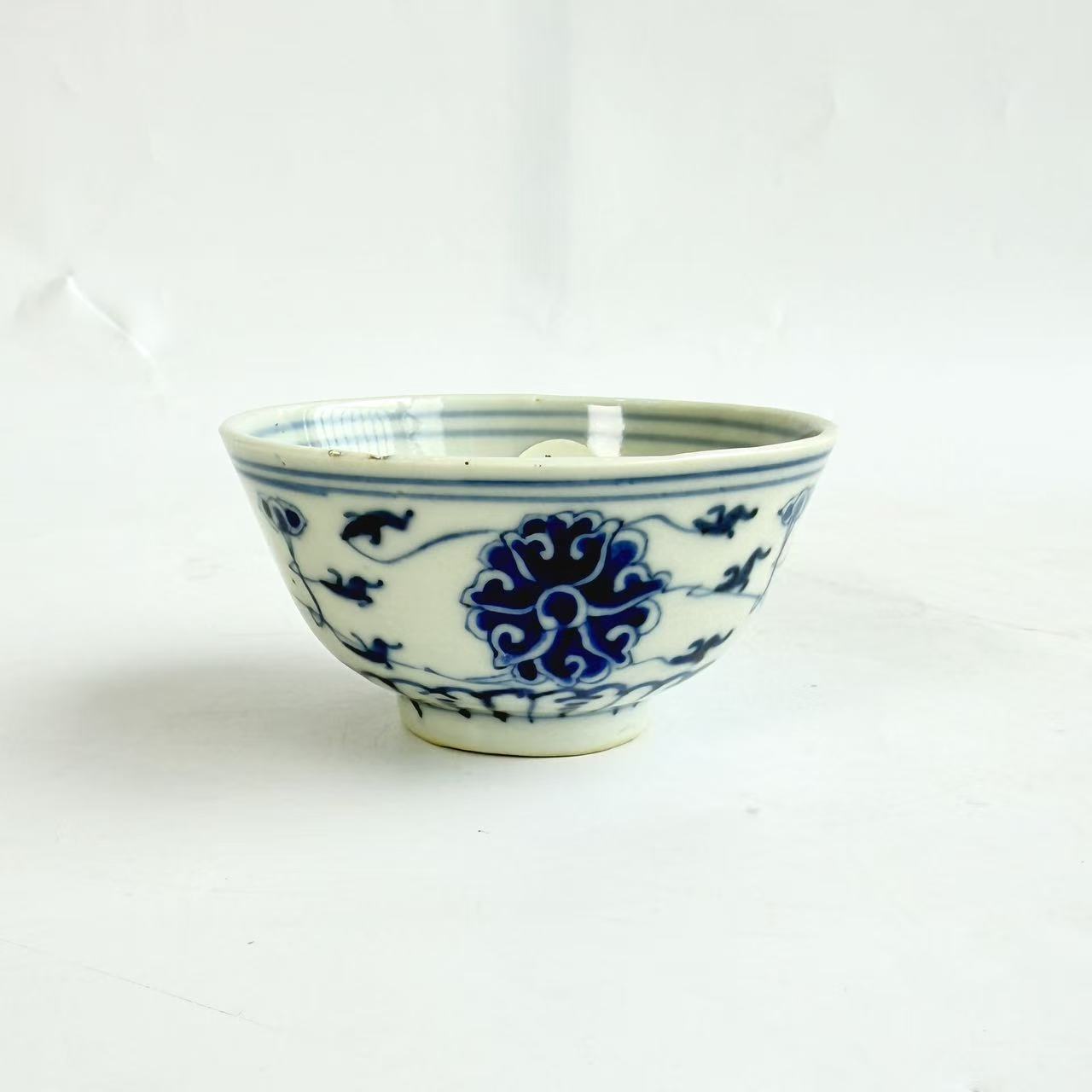 JM291清晚期-青花宝相花茶碗【古董拍卖】