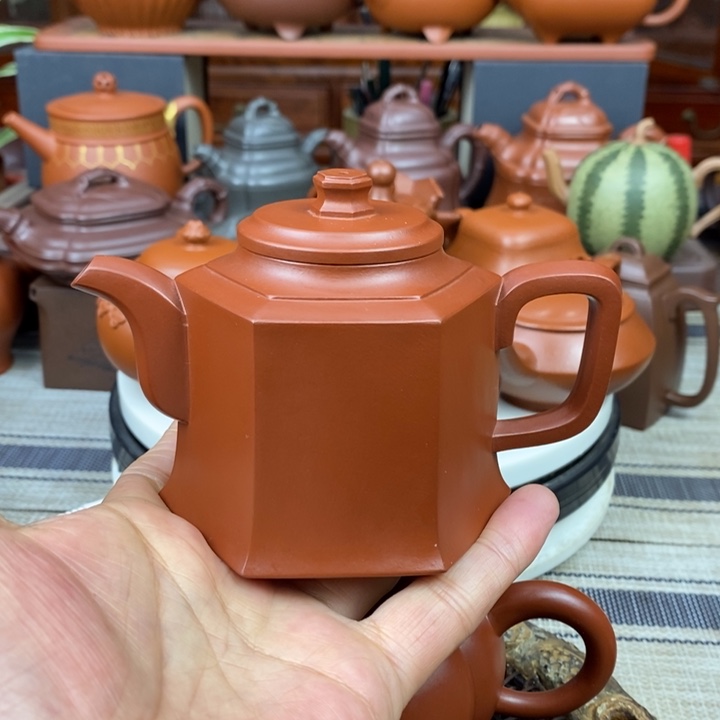 紫砂茶壶六方宫灯220cc原矿朱泥特价