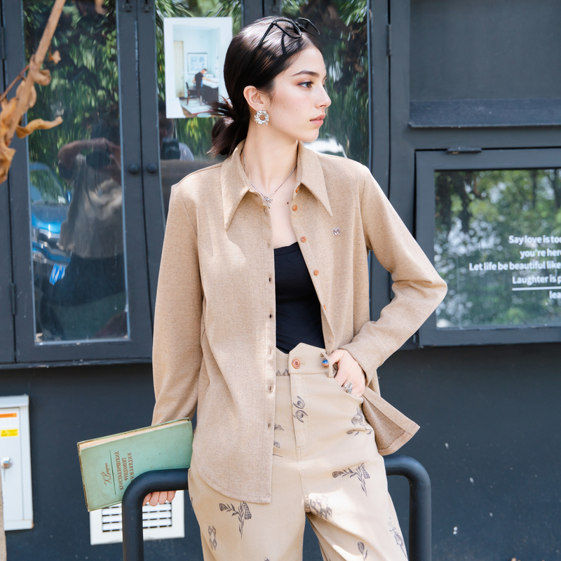 谜底衬衣长袖女2025秋季新款通勤简约百搭修身纯色衬衫257MC7784
