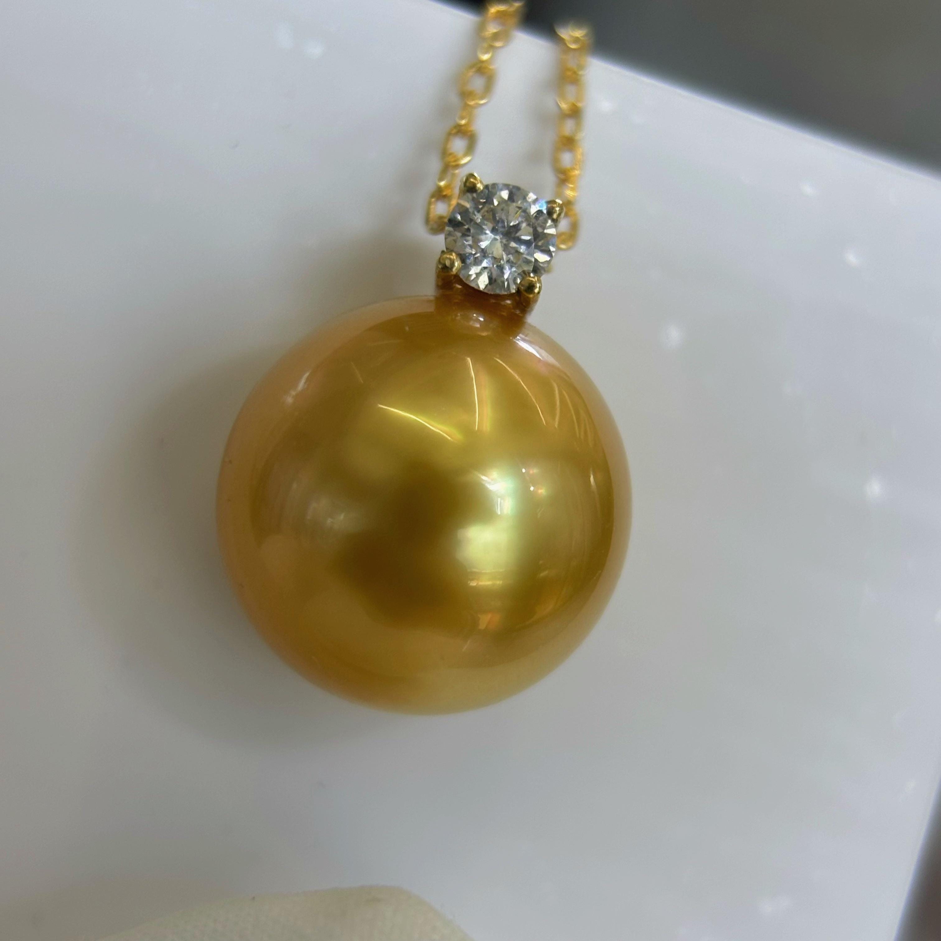 特浓金 浓茶金 无暇#18K金钻石11-12mm南洋海水金珠吊坠 戴妃