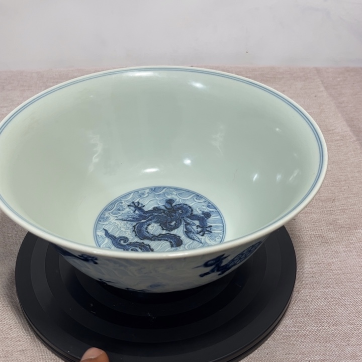 摆件渔*青花龙纹海水大碗