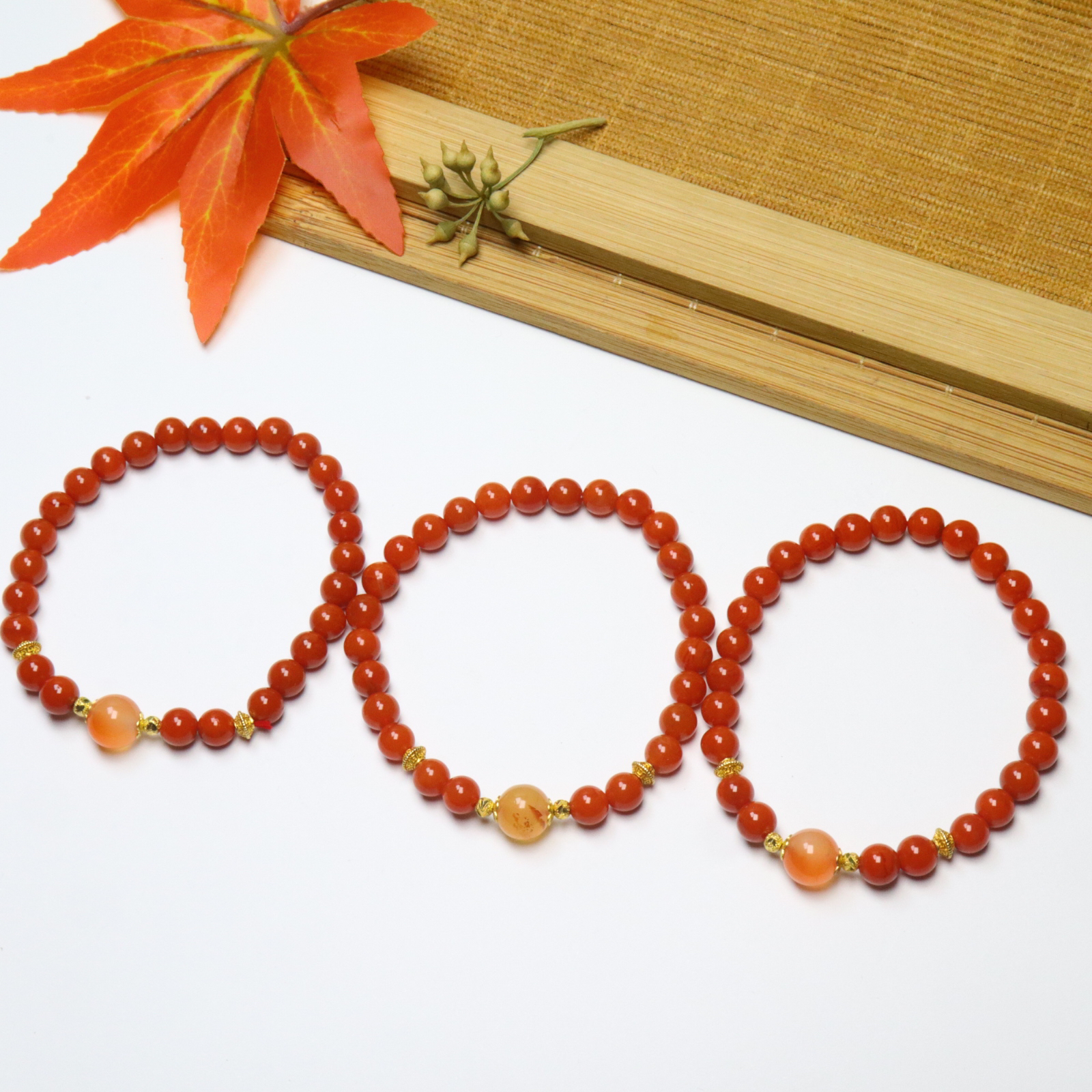 天然南红瓦西柿子红6mm设计款手串多样性百搭银配件男女通用款