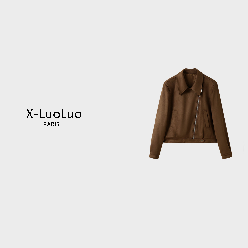 【X-LuoLuo洛洛】纯色斜拉链插肩长袖翻领外套SS26373