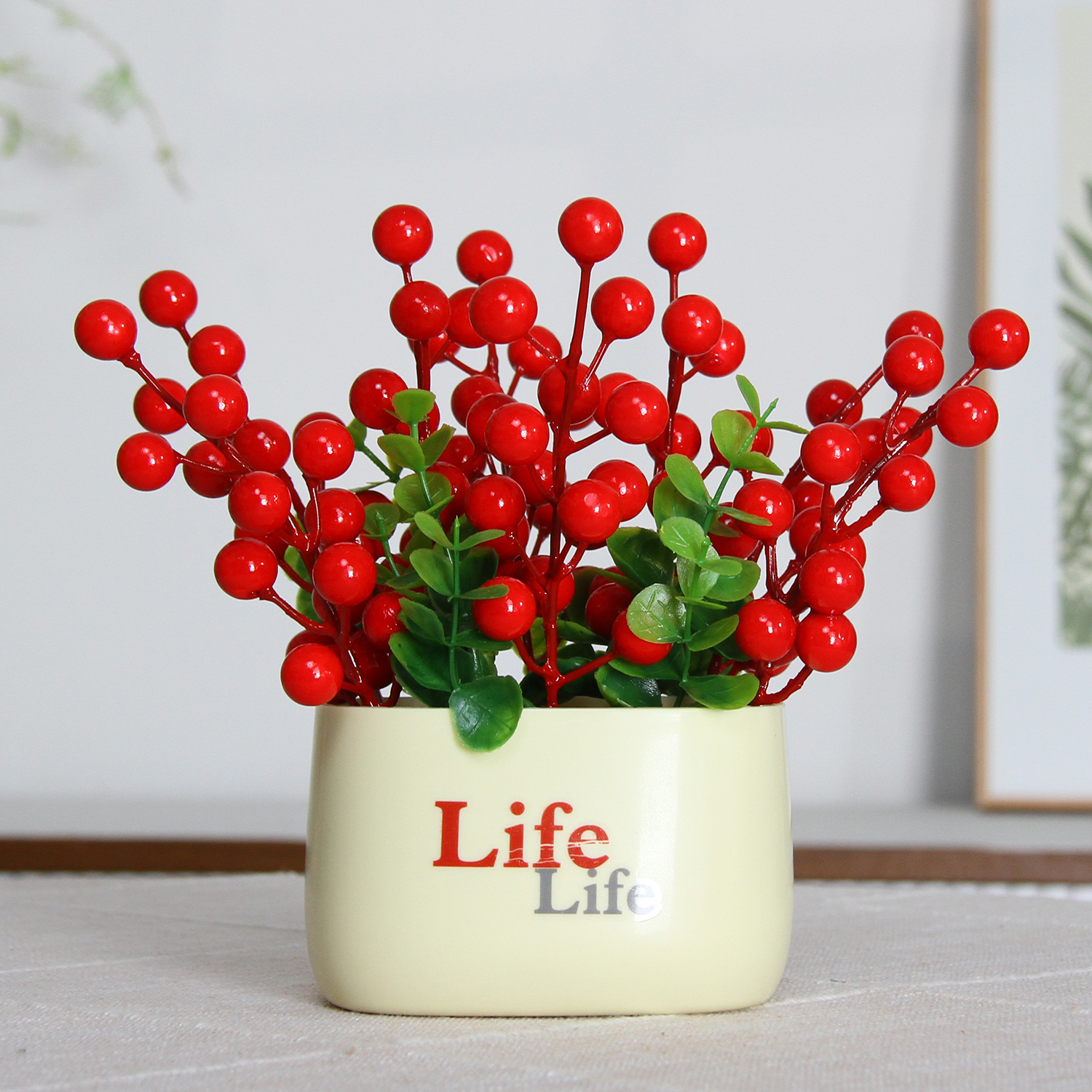 仿真红果发财果life瓶装饰平安喜乐乔迁大吉喜庆花艺新年装饰花艺