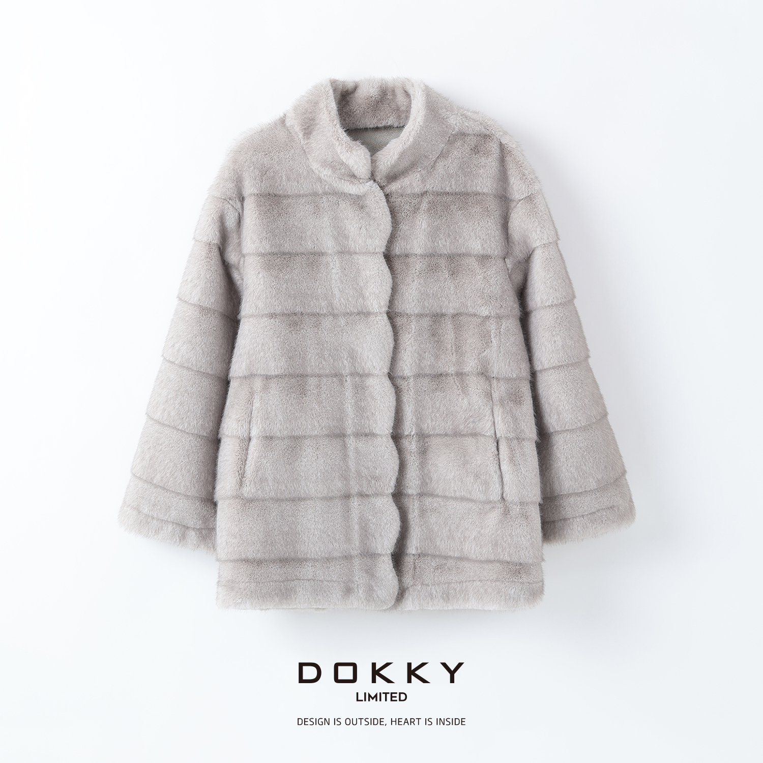 Dokky「如意貂一手长-D0617」时髦简约.高定环保毛.仿水貂.毛茸外套