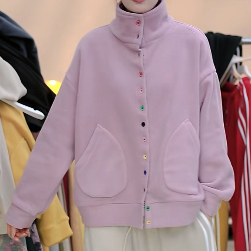 1163韩版加厚澳绒彩扣开衫女