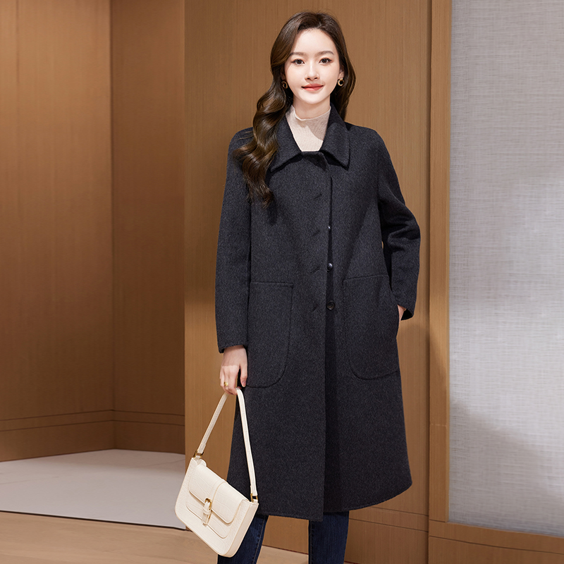 【25年新款090】双面羊毛纯手工大衣单排扣长款加厚宽松双面呢