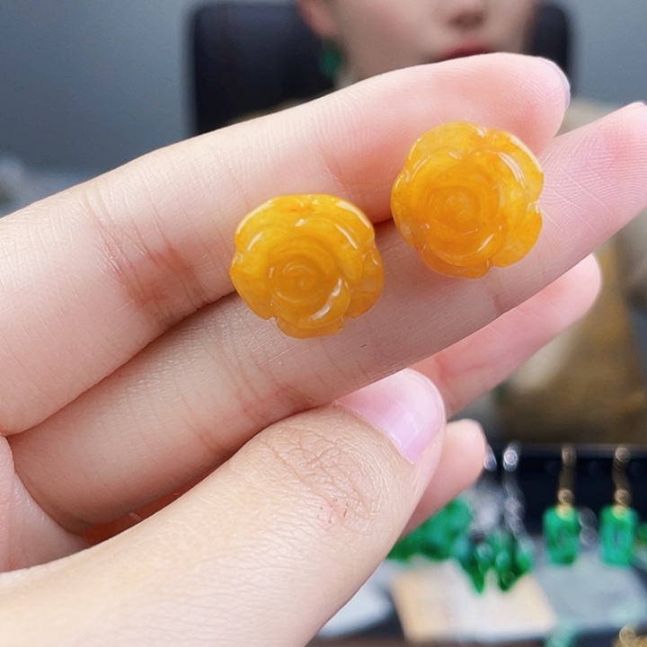 翡翠耳饰银S925镶嵌饰品