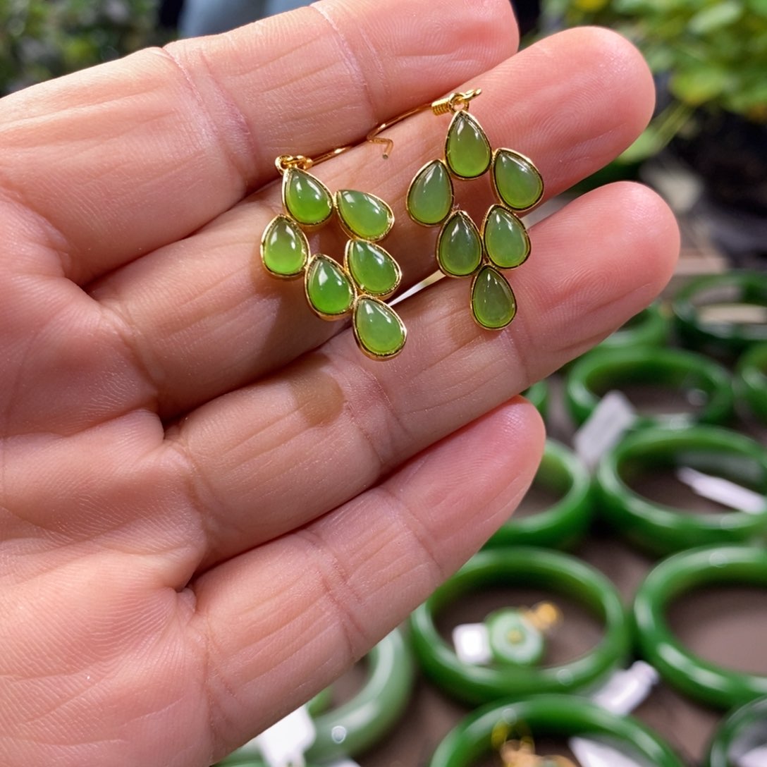 和田玉耳饰银S925镶嵌