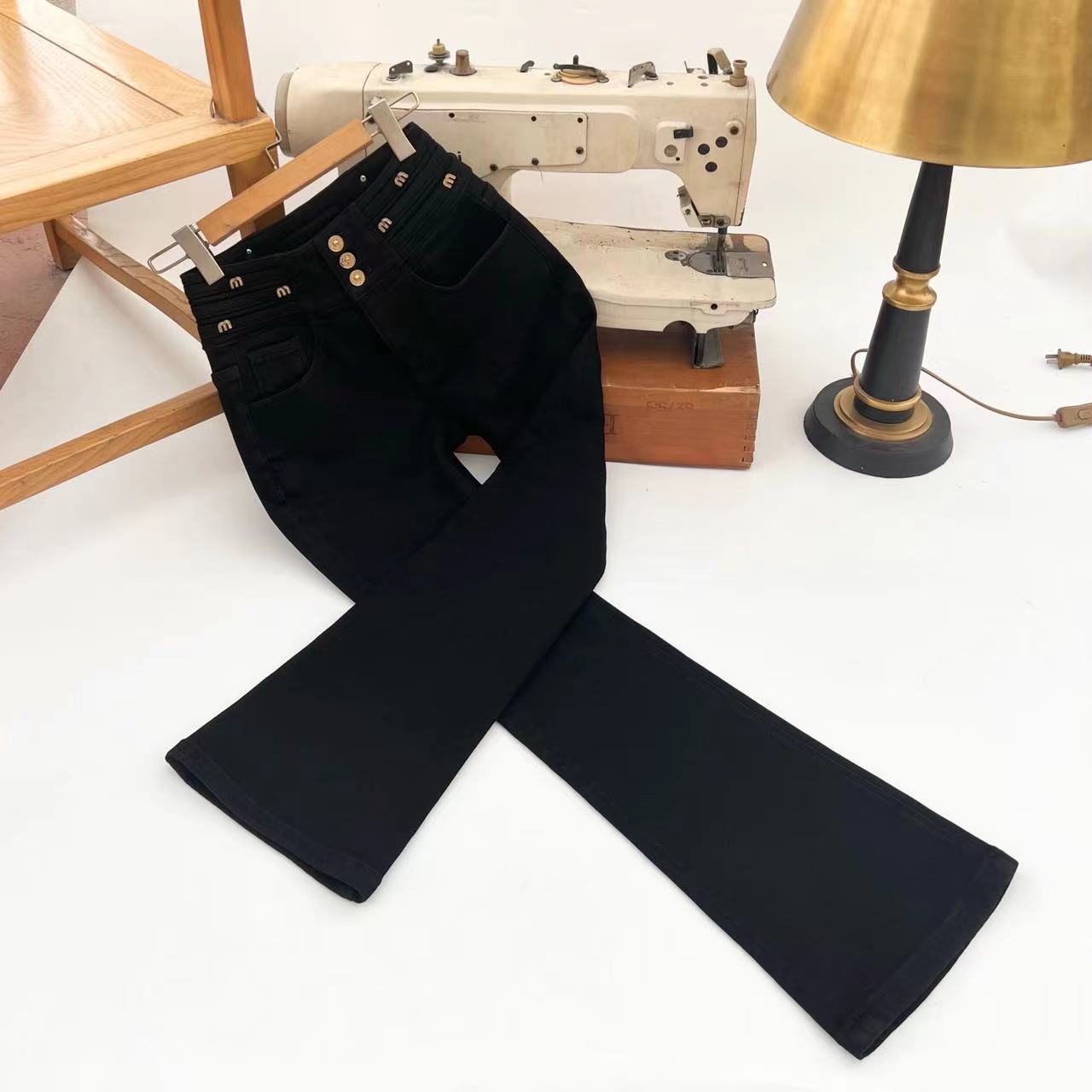 冬季新款《微喇长裤》加绒高腰喇叭裤高弹力显瘦保暖牛仔裤8605