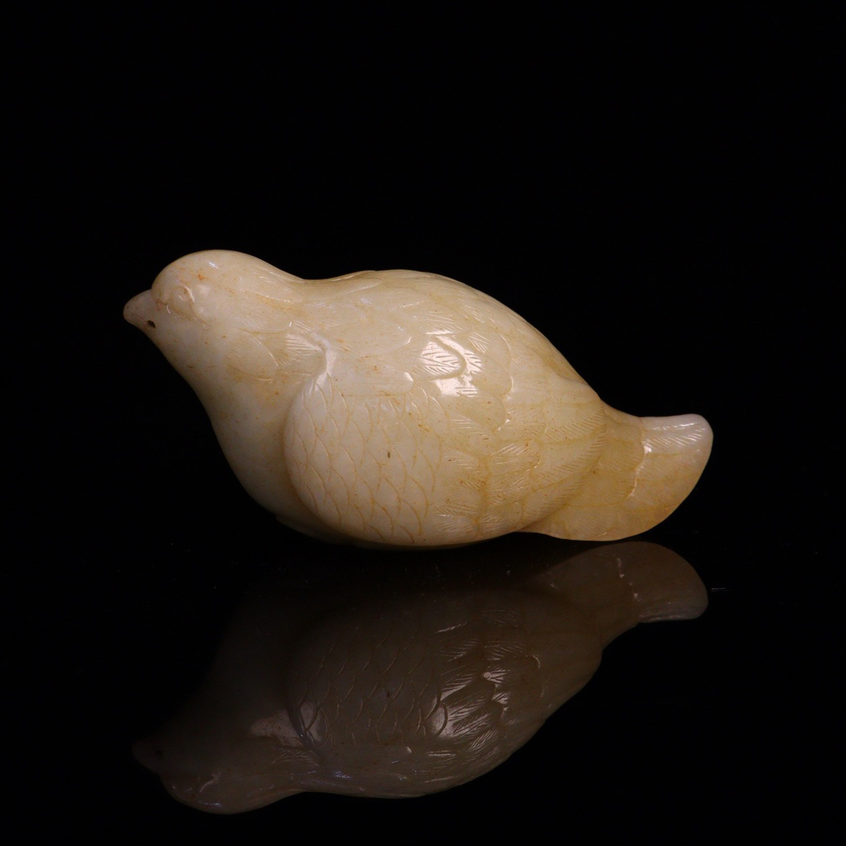 旧藏和田玉黄玉鸟报喜鸟手把件100179