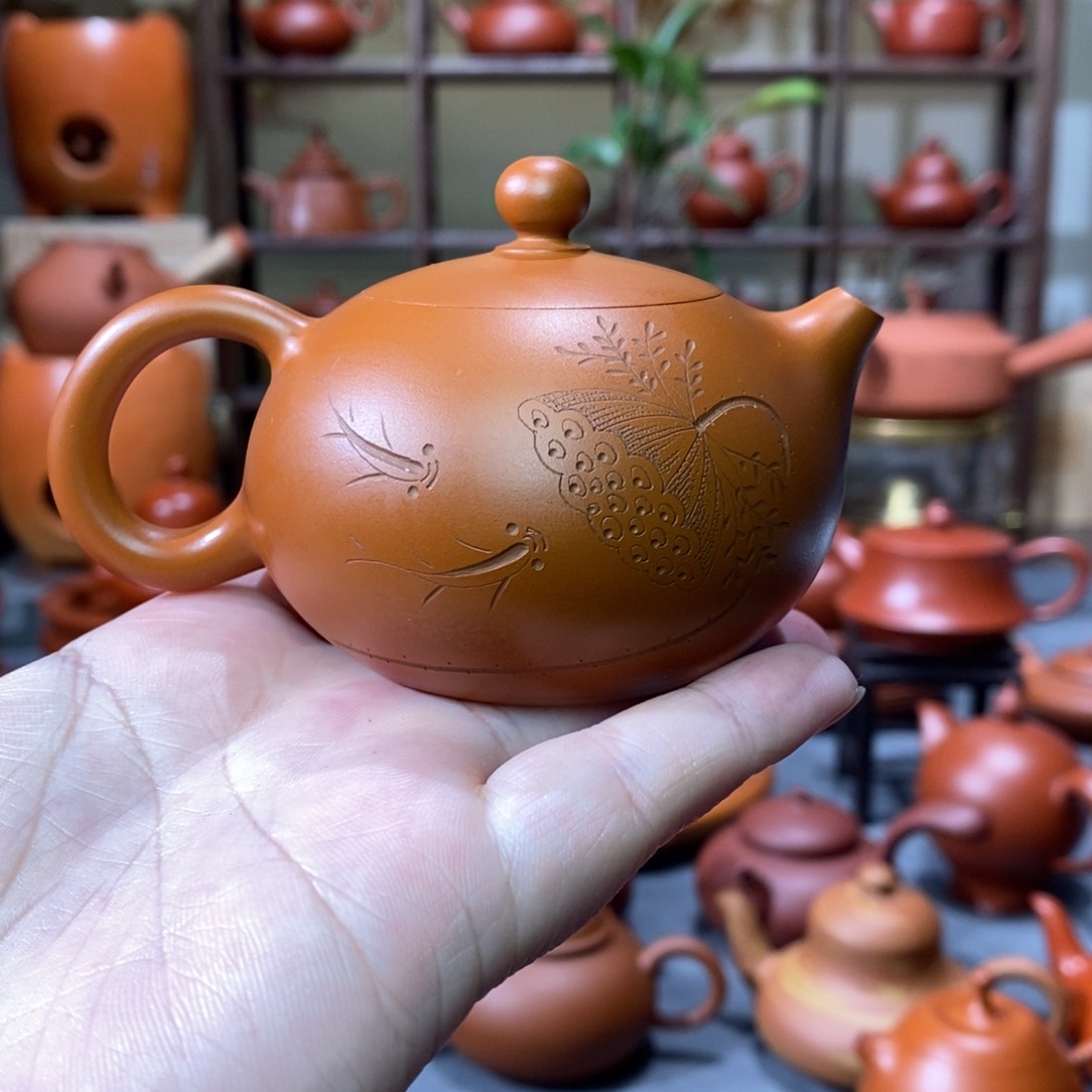 紫砂茶壶苏木丰鸡蛋黄刻绘西施壶100cc