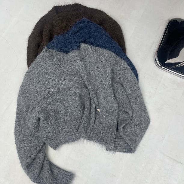 （小清家）长袖短款毛针织衫毛衣高领套头打底