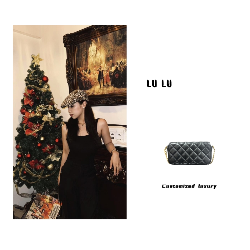 手工时尚百搭真皮方块大眼女包黑色  0442