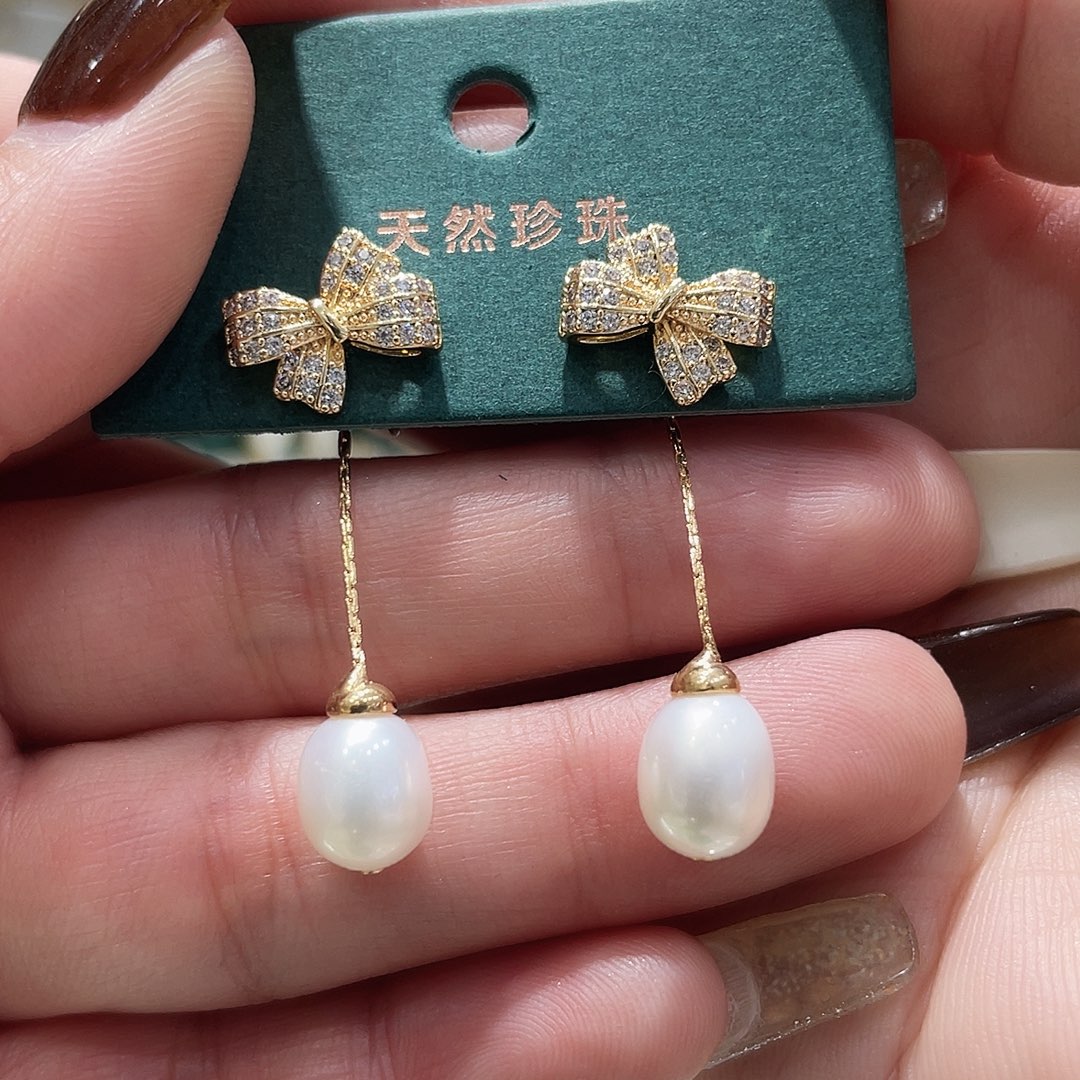 耳饰银S925镶嵌淡水珍珠
