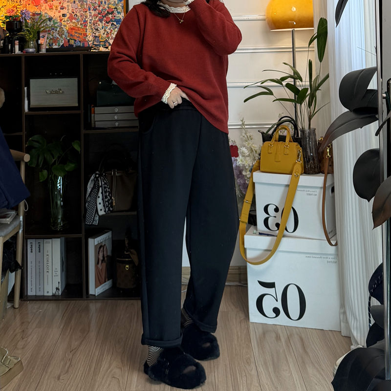 YZJ【长腿加成】秋冬加绒加厚松紧腰哈伦休闲显瘦遮臀遮胯长裤女