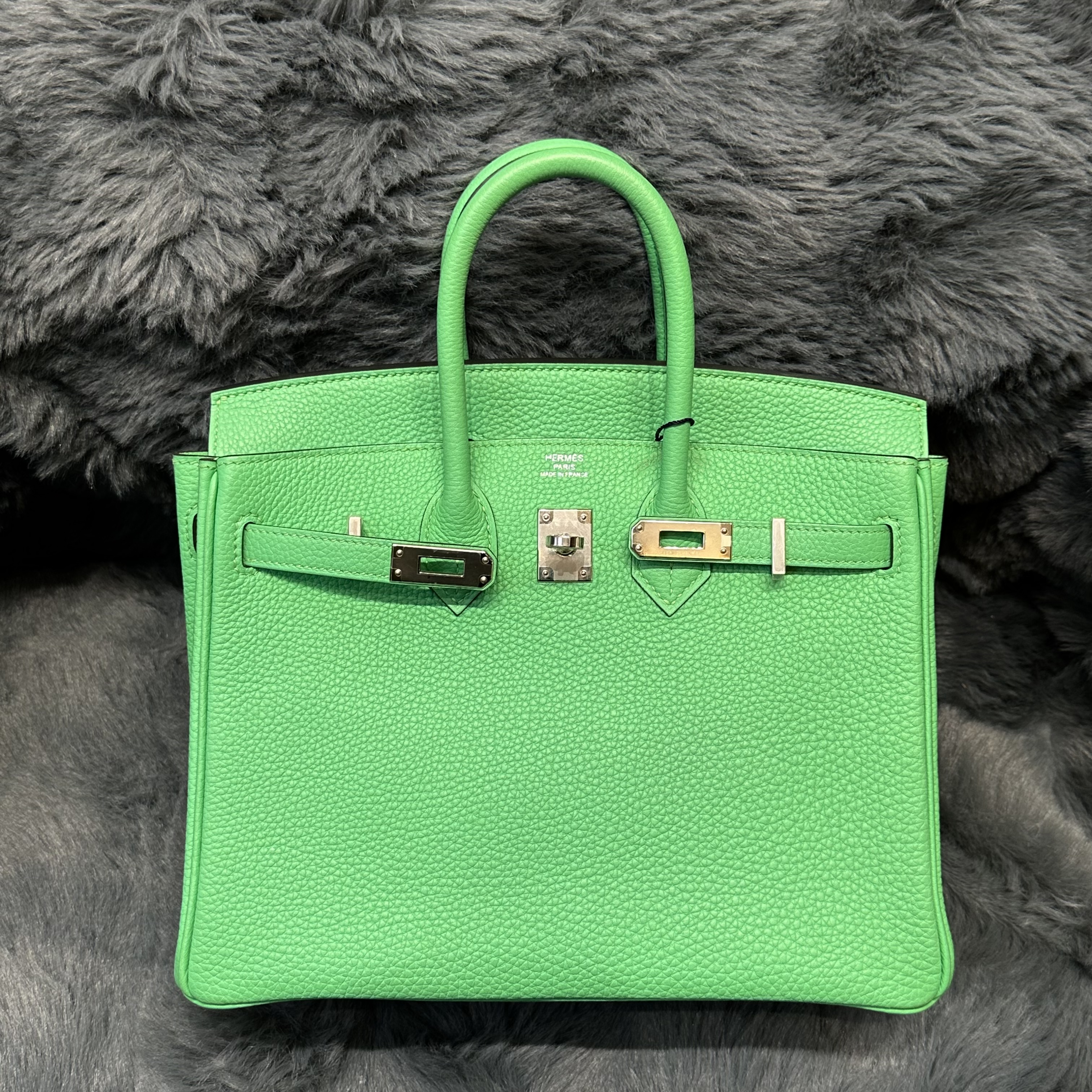 未使用 Hermes/爱马仕 birkin25手提包漫画绿 银扣 B刻