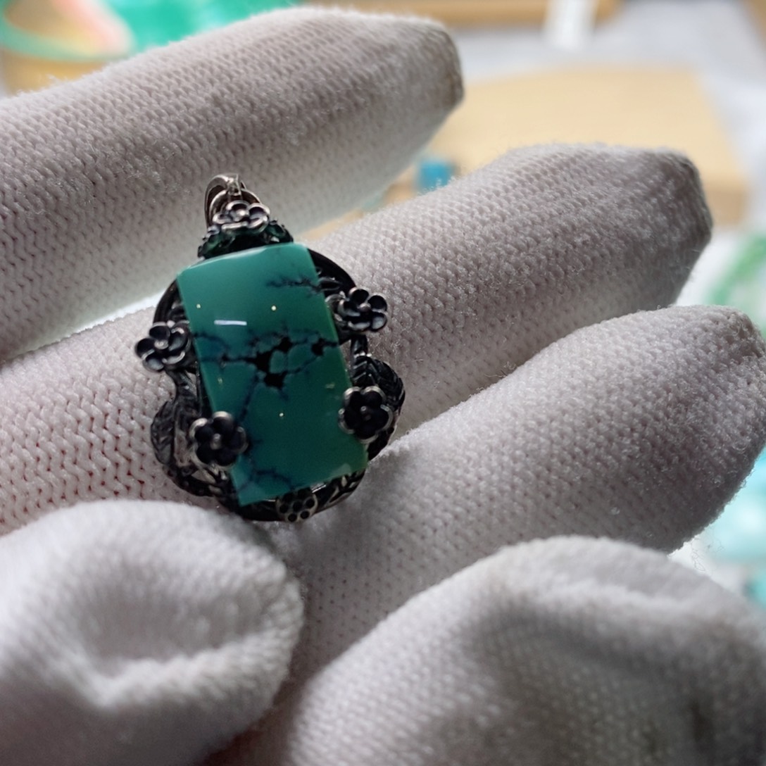 绿松石颈饰银S925镶嵌