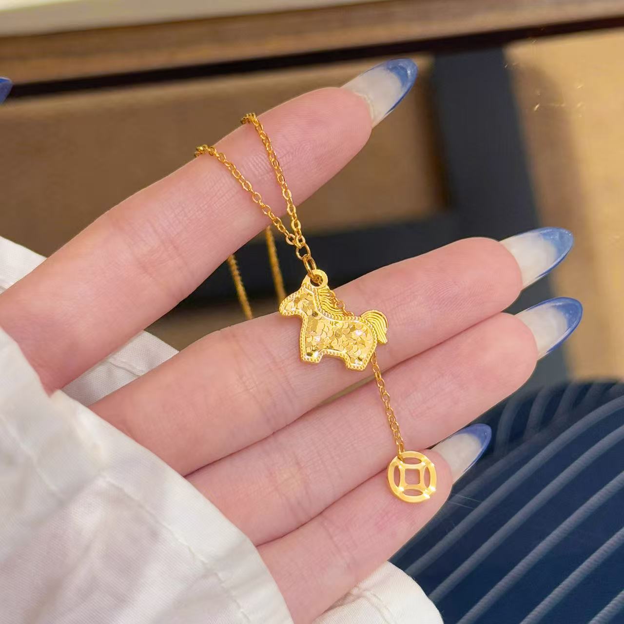 铜合金项链 A-125-爆闪碎冰冰小马铜钱项链精致百搭坠链